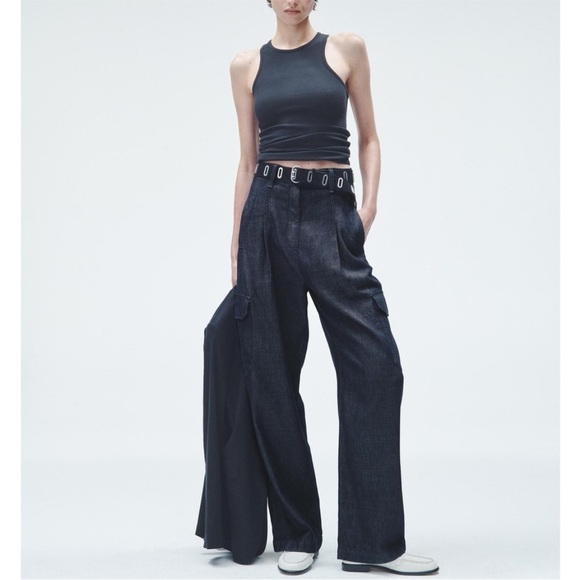 RAG AND BONE CHAMBRAY CASSIDY WIDE LEG TROUSER HIGH WAIST CARGO JEANS SIZE 32 - Picture 13 of 14